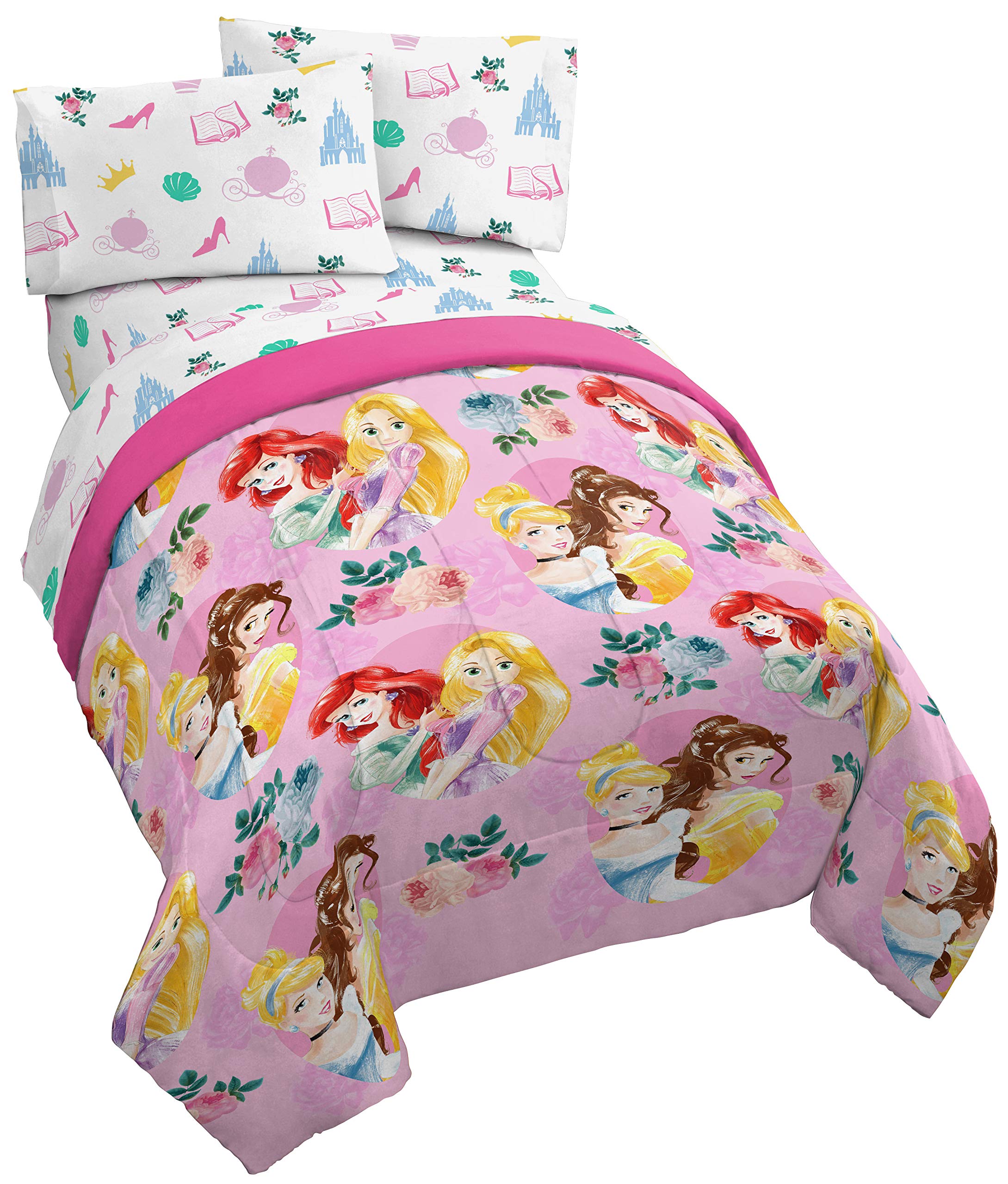 Jay Franco Disney Princess Sassy 4 Piece Twin Bed Set - Includes Comforter & Sheet Set - Super Soft Fade Resistant Polyester - (