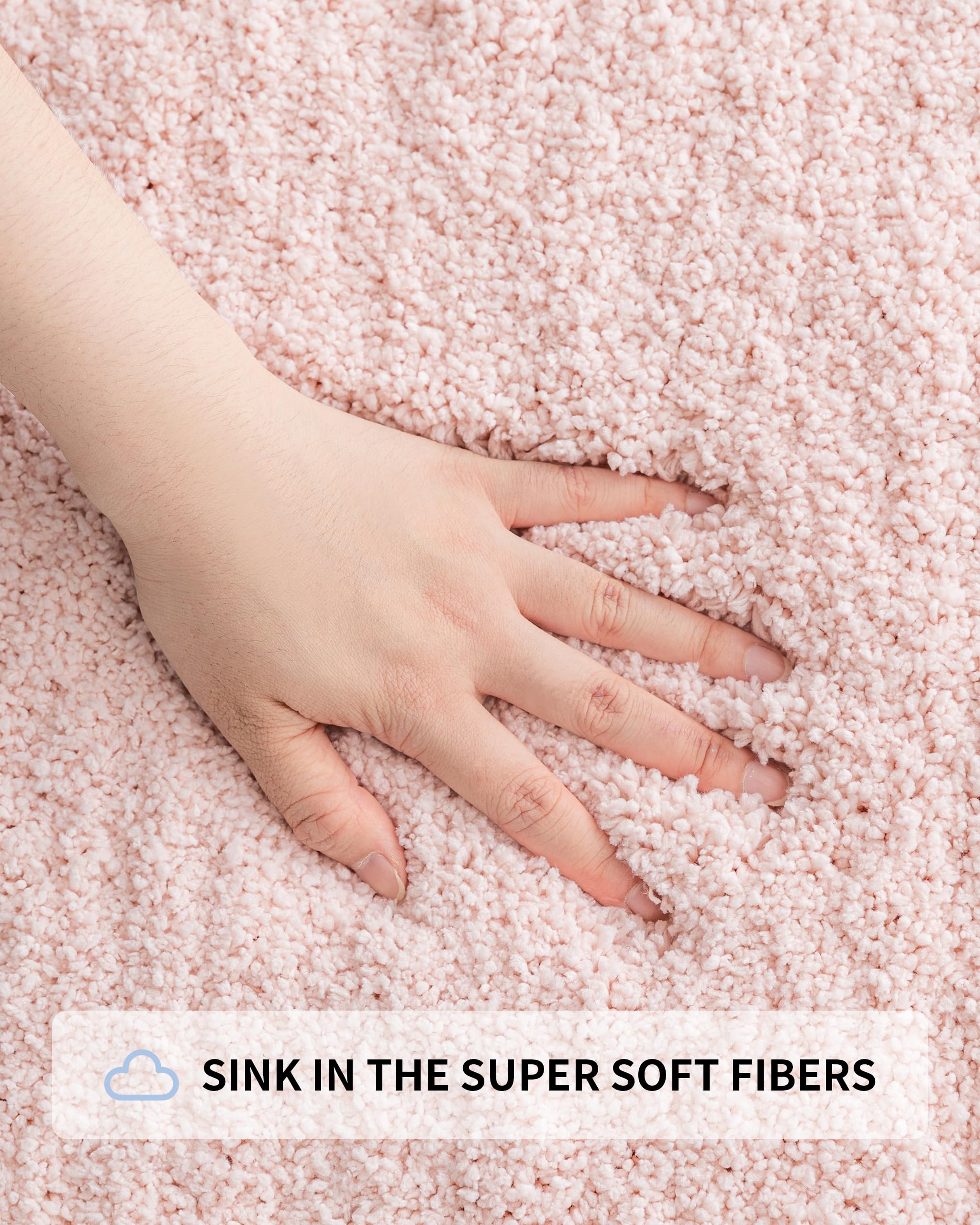 Ilango Pink Bathroom Rugs Mats Super Absorbent, Washable Bath Mat Non Slip For Floor, Thick Plush Shaggy Bath Rug With Rubber Bo