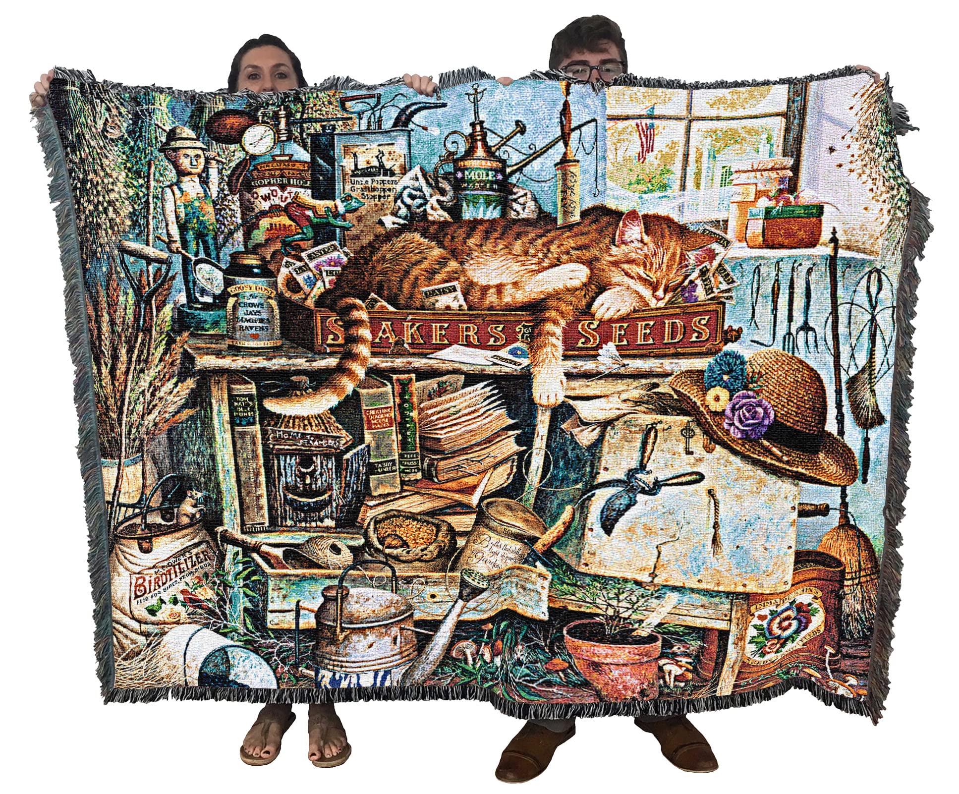 Pure Country Weavers Remington The Horticulturist Blanket By Charles Wysocki - Gift For Cat Lovers - Tapestry Throw Woven From C