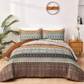 Wongs Bedding Boho Fall Queen Quilt Set, Brown Bohemian Queen Quilt Bedding Set, Lightweight Microfiber Bed Decor Bedspread For