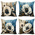 Ambesonne Flower Throw Pillow Cushion Cover Set Of 4, Rustic Floral Motif With Brushstroke Details Bold Poppy Blossoms Print, De