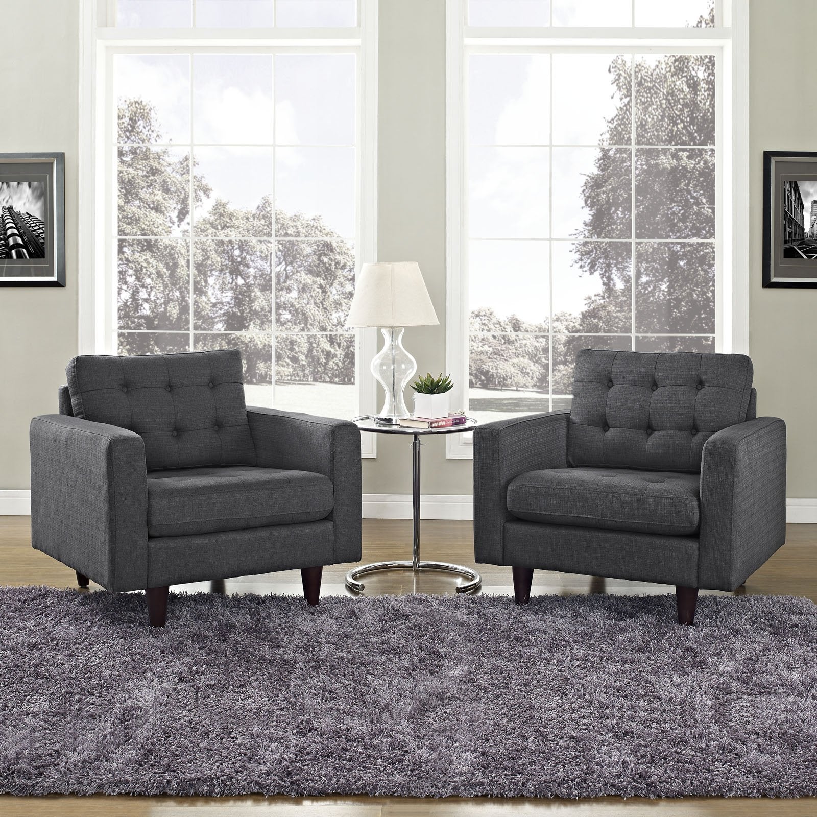 Modway Empress Mid-Century Modern Upholstered Fabric Two Armchair Set In Gray