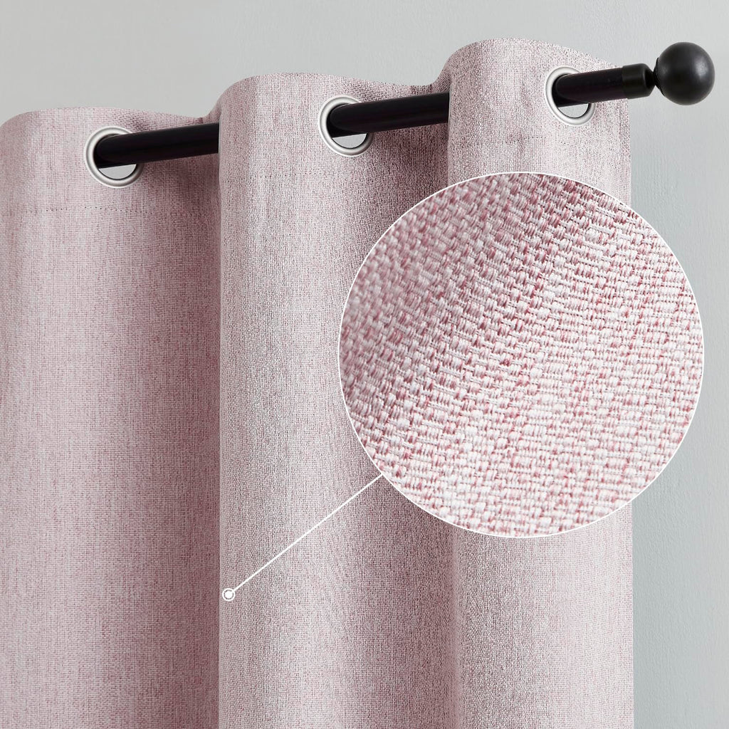 Pink Full Blackout Curtain for Girls Room Heavy Linen Texture Room Darkening Window Treatment Set for Bedroom Basement, Window C