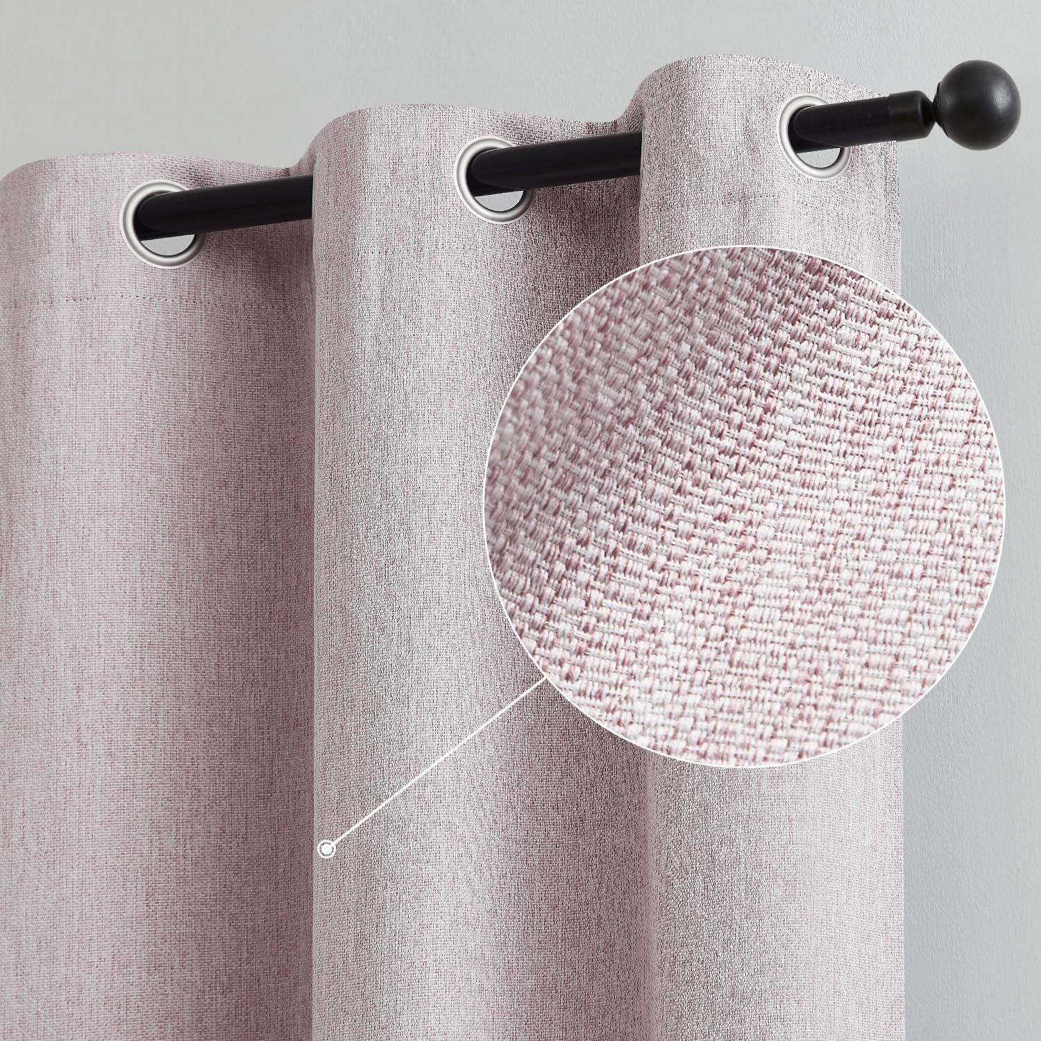 Pink Full Blackout Curtain for Girls Room Heavy Linen Texture Room Darkening Window Treatment Set for Bedroom Basement, Window C