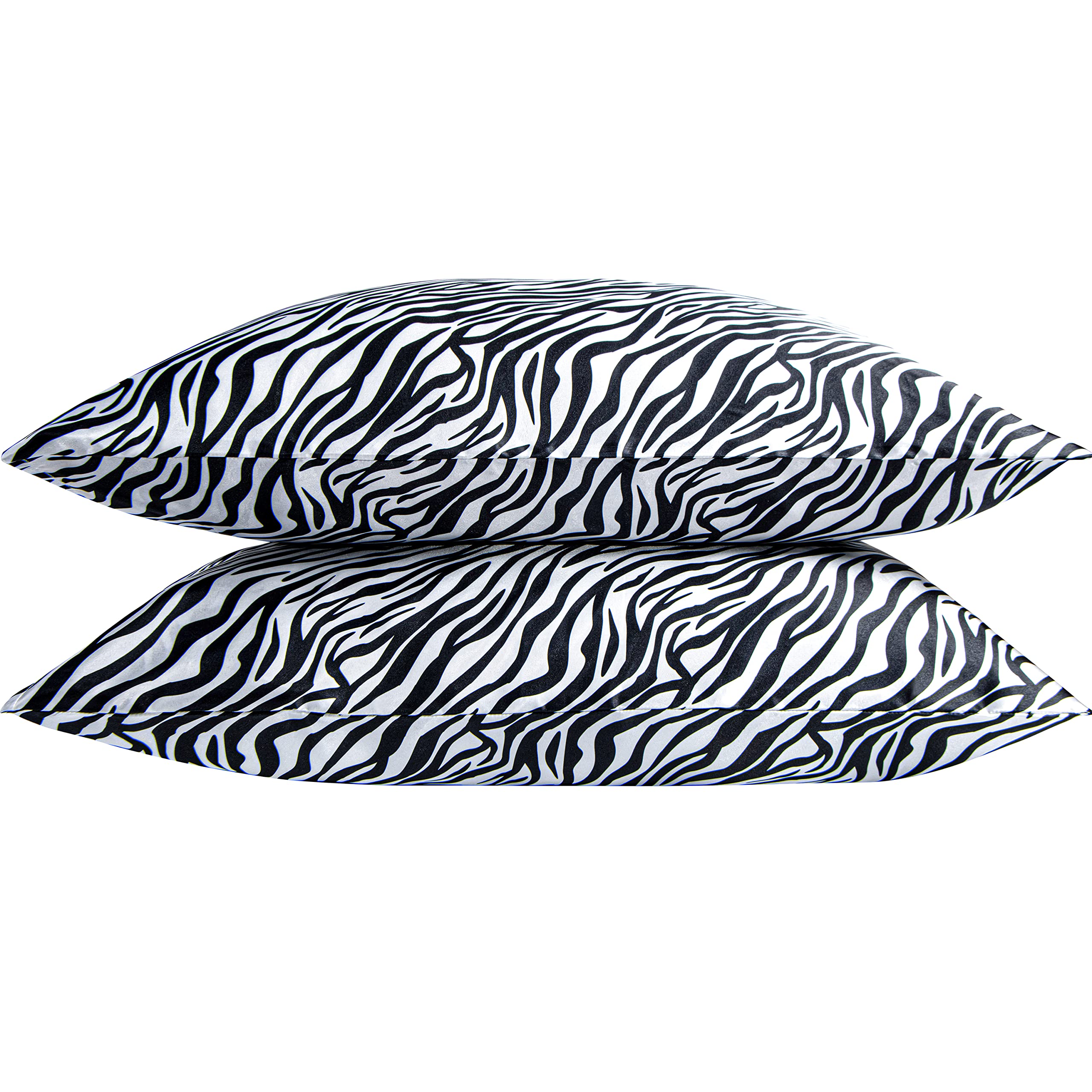 Ntbay 2 Pack Satin Standard Pillowcases For Hair And Skin, Luxurious And Silky Zebra Printed Pillow Cases With Envelope Closure, 20X26 Inches, Black And White