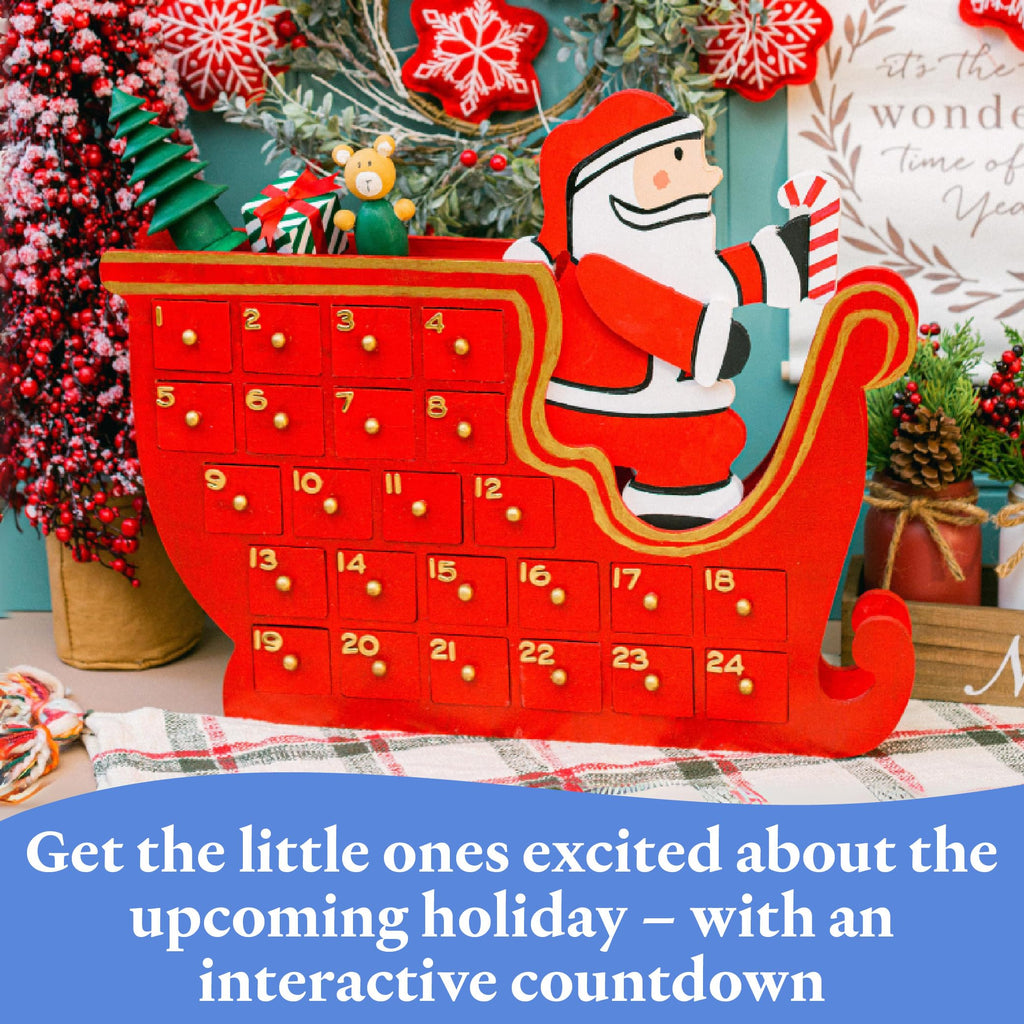 Sleigh Wooden Advent Calendar 12 X 20 Inch, Pack Of 1 Christmas Advent Calendar With 24 Empty Drawers For Crafts, By Woodpeckers