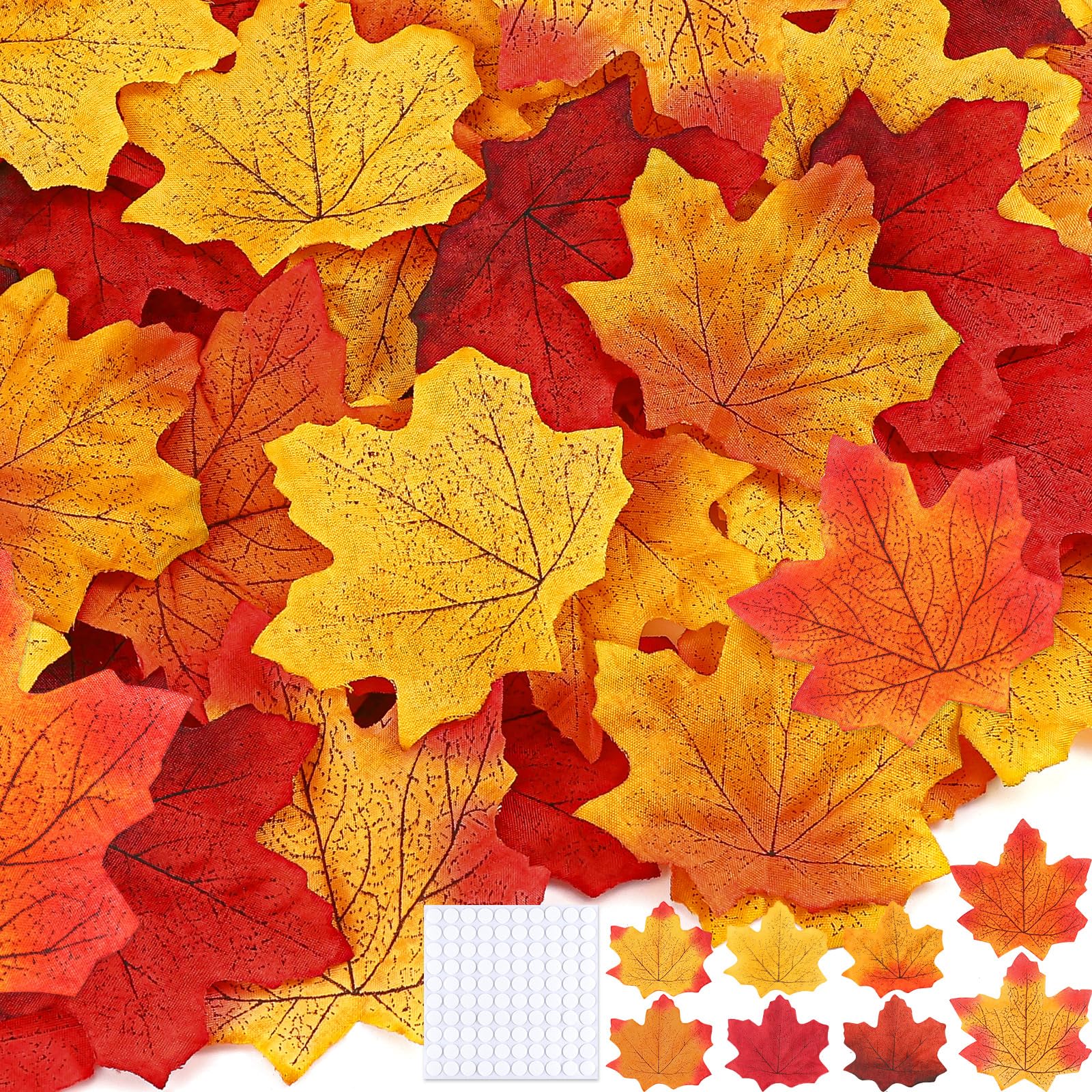Gushu 600 Piece Fall Leaves Set 7 Colors Artificial Autumn Maple Leaf Decor with 200 Perfect for Wreath and Bouquet Making, Wedd