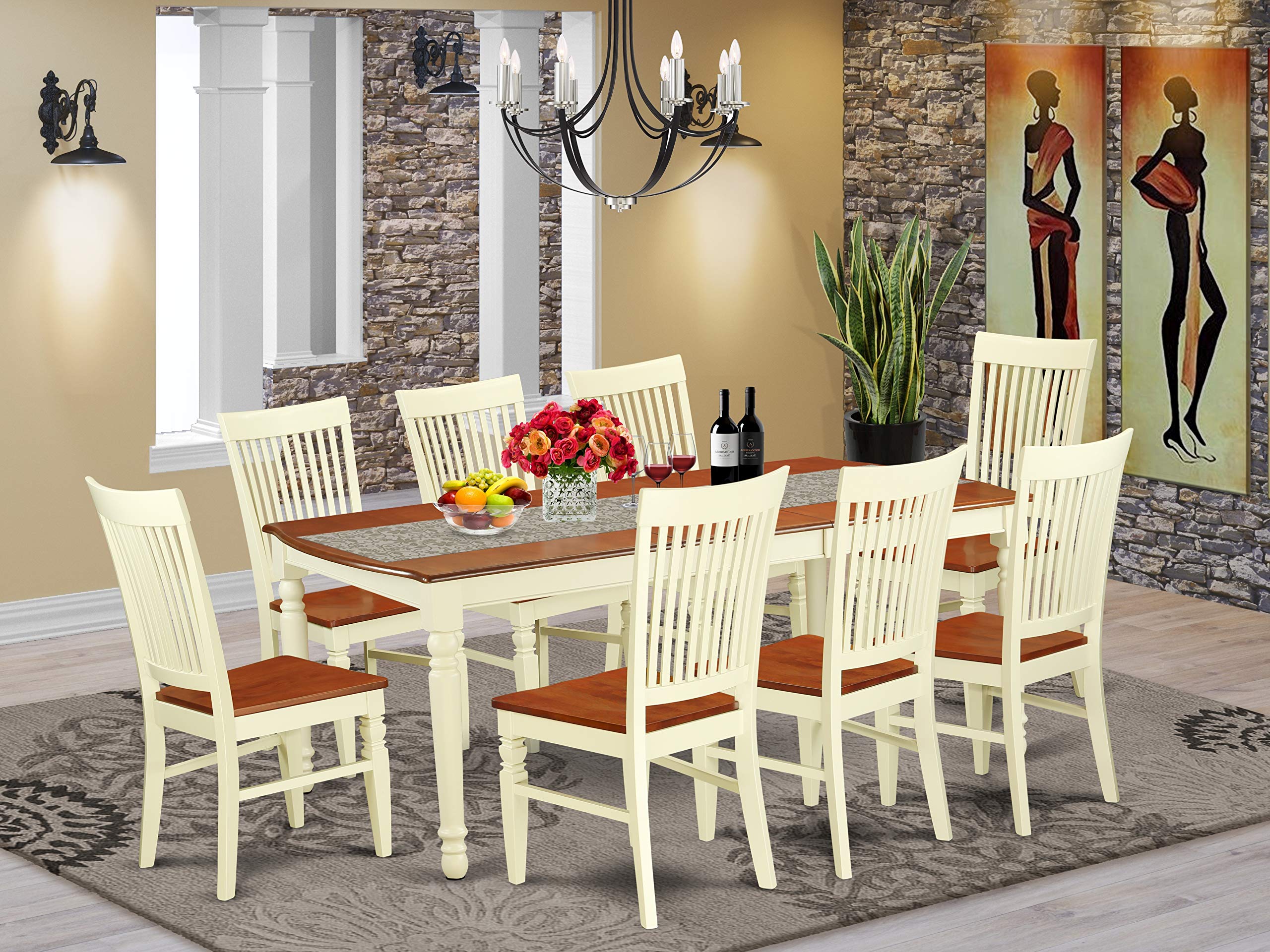 East West Furniture Dowe9-Bmk-W Dover 9 Piece Room Furniture Set Includes A Rectangle Kitchen Table With Butterfly Leaf And 8 Dining Chairs, 42X78 Inch, Buttermilk & Cherry