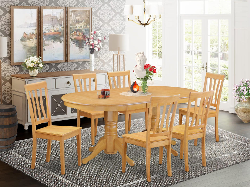 East West Furniture VAAN7-OAK-W 7 Piece Kitchen Table & Chairs Set Consist of an Oval Dining Room Table with Butterfly Leaf and 6 Solid Wood Seat Chairs, 40x76 Inch, Oak