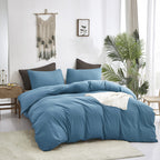 Luxlovery Blue Comforter Set Twin Men Women Solid Lake Blue Bedding Comforter Set Dark Color Quilts Blanket Cotton Soft Breathab