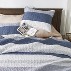 Andency King Size Quilt Set Mineral Blue, 3 Pieces Summer Ultra Soft Lightweight Bedspreads & Coverlets Set, Patchwork Striped Quilted Bedding Sets For All Seasons (1 Quilt, 2 Pillow Shams)