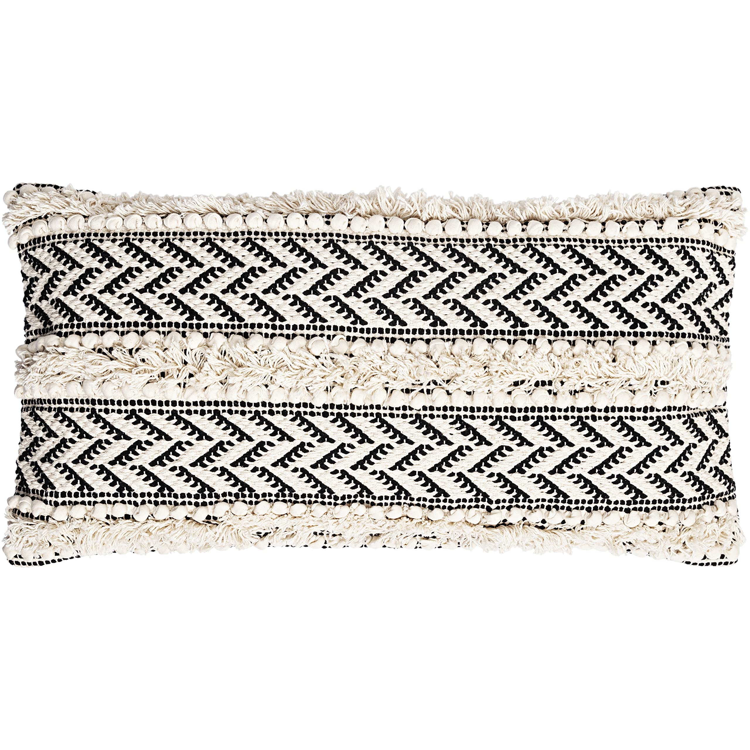 Woven Virtues Black And Off-White Bohemian Decorative Throw Pillow Cover 14X28 Inch, Handwoven Luxurious And Fashionable 1 Piece