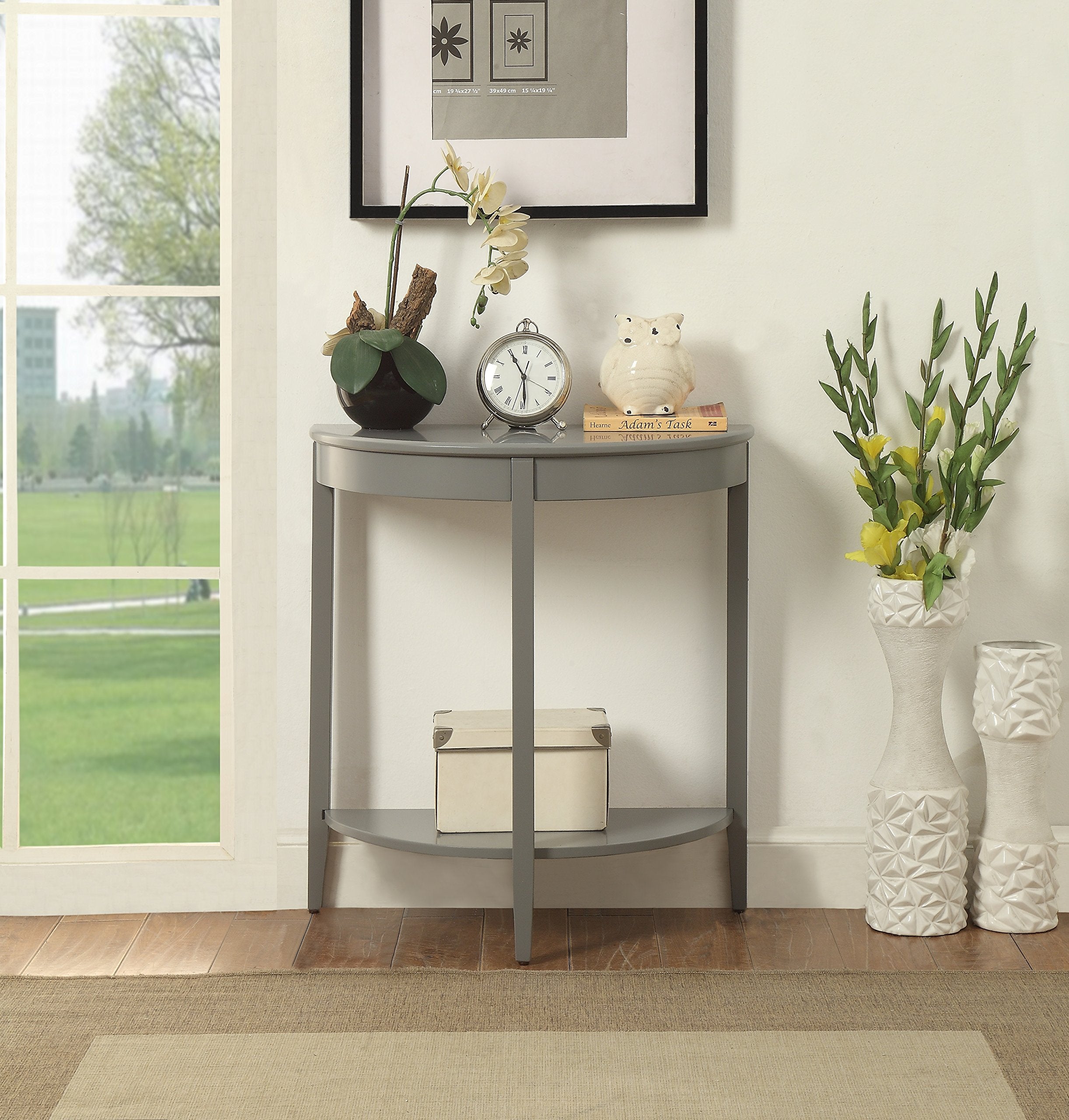 Acme Justino Wooden Console Table with Bottom Shelf in Gray