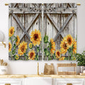 Laifzere Farmhouse Wooden Sunflower Barn Kitchen Curtains Country Flower Wood Small Short Cafe Window Curtains Rustic Floral Wes