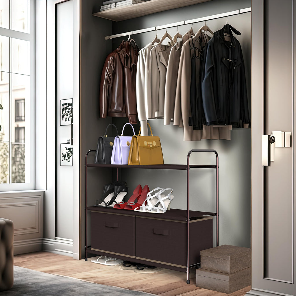 Simple Houseware 3-Tier Closet Storage With 2 Drawers, Brown