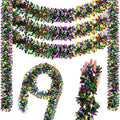 Jutom 6 Rolls 108/216/432Ft Mardi Gras Tinsel Garland Green Purple Gold Wide Cut Metallic Streamer Shiny Twist Garland Hanging D