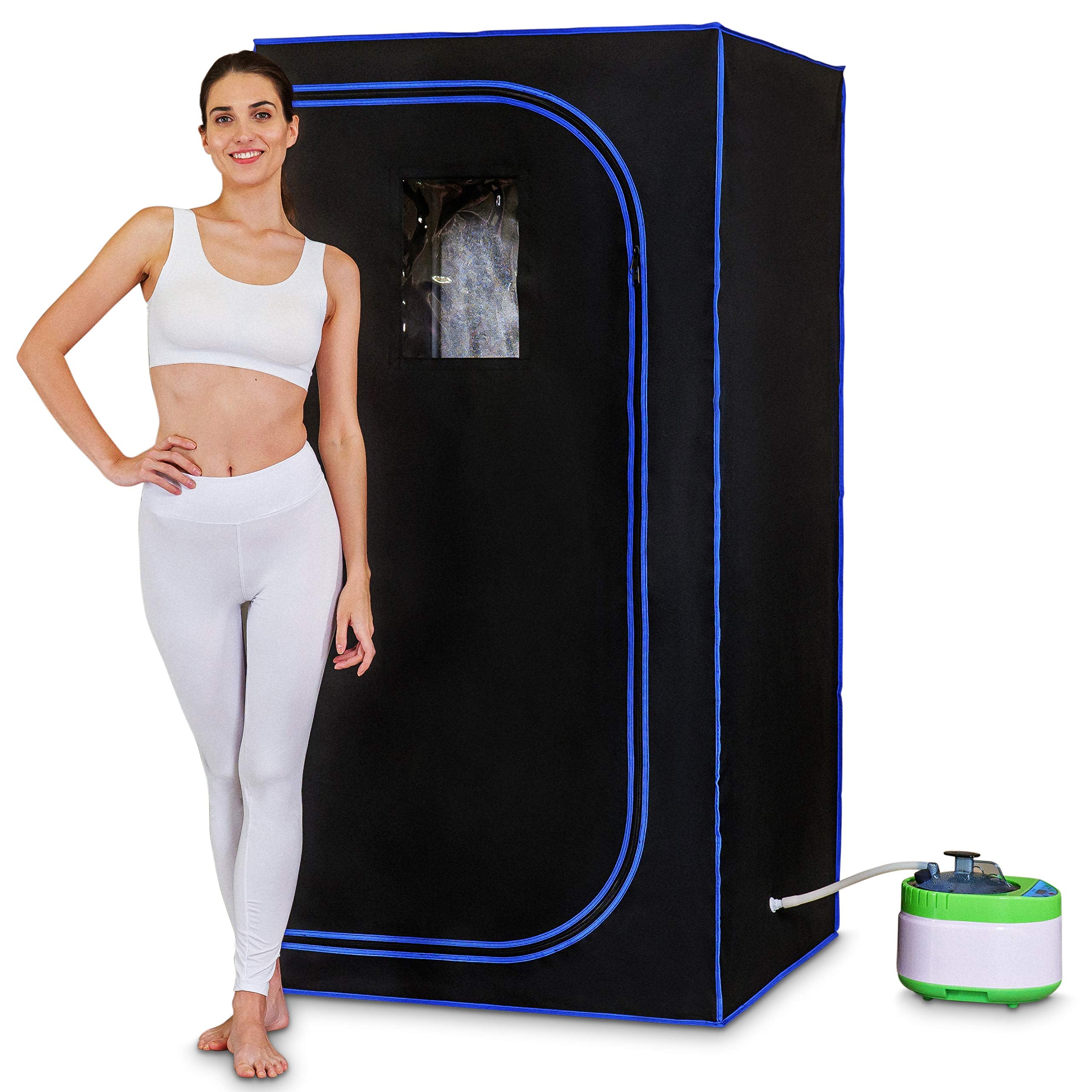 Serenelife Slisau35Bk Full Size Portable Steam Sauna -Personal Home Spa, With Remote Control, Foldable Chair, Timer