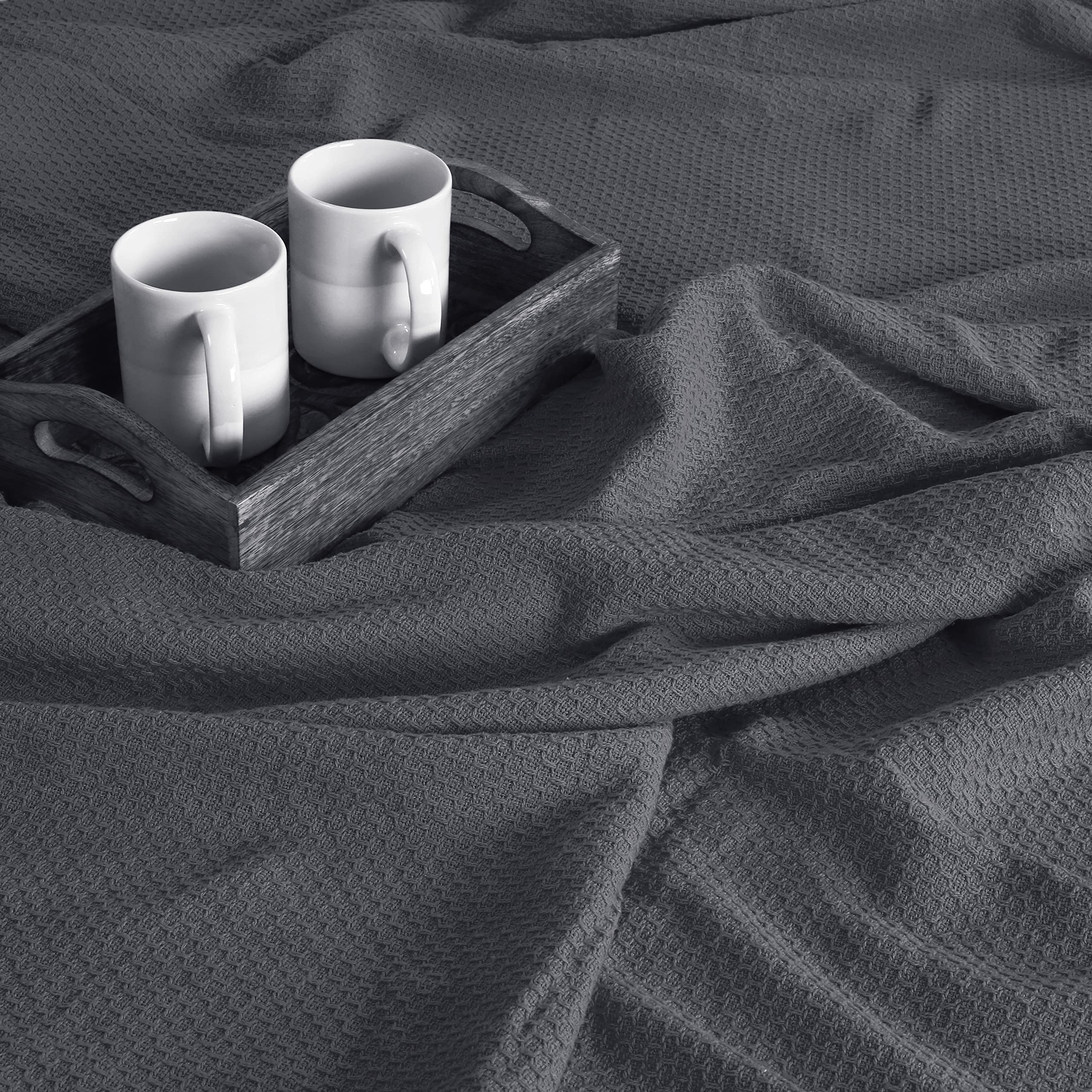 Boutiquo 100% Cotton Bed Blanket, Breathable Thermal Blanket Twin Size, Soft Honeycomb Waffle Blanket 60''X90'', Cotton Bed Blan