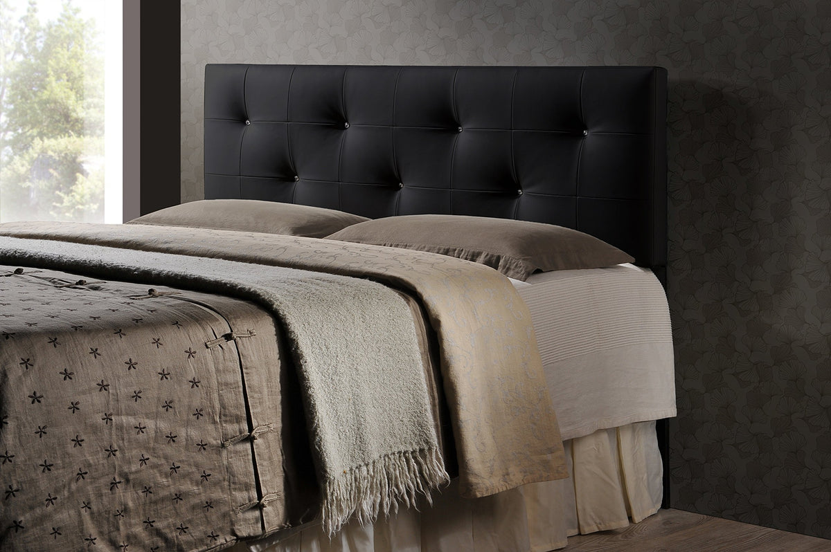 Baxton Studio Dalini Modern and Contemporary King Black Faux Leather Headboard with Faux Crystal Buttons