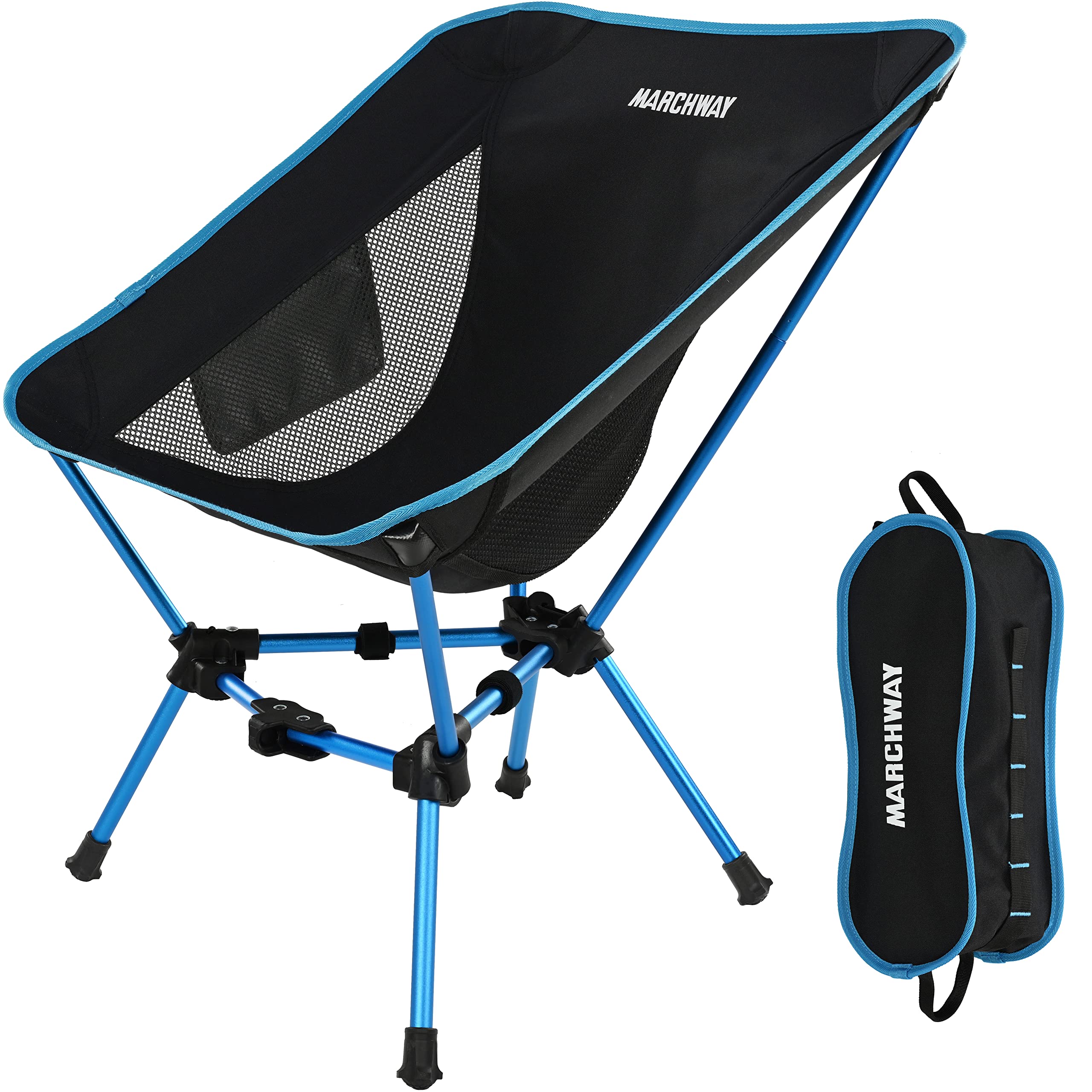 Marchway Lightweight Folding Camping Chair, Stable Portable Compact For Outdoor Camp, Travel, Beach, Picnic, Festival, Hiking, Backpacking, Supports 330Lbs (Blue)