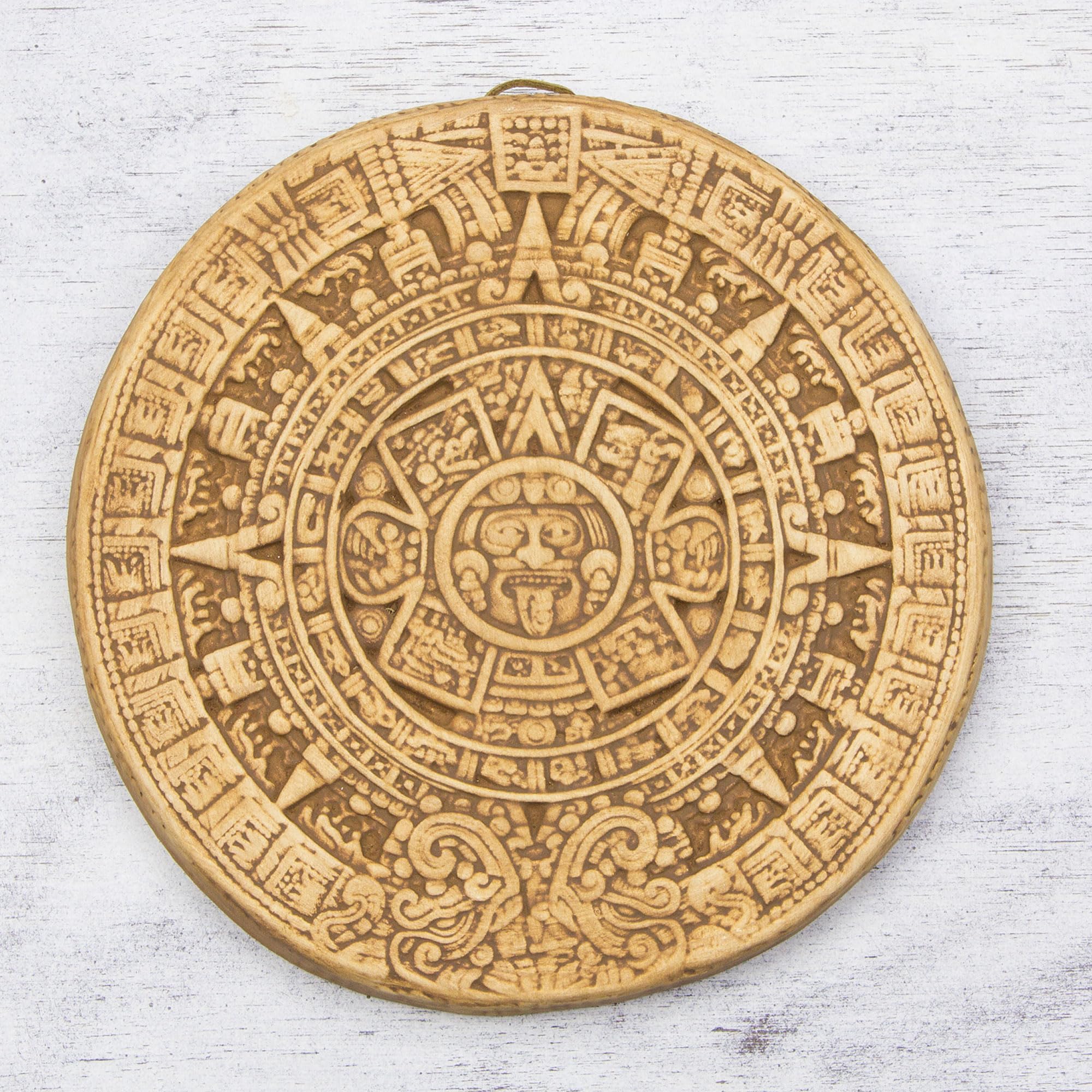 Novica Yellow Archaeological Theme Ceramic Advent Calendar Wall Plaque, Small Ochre Aztec Calendar'