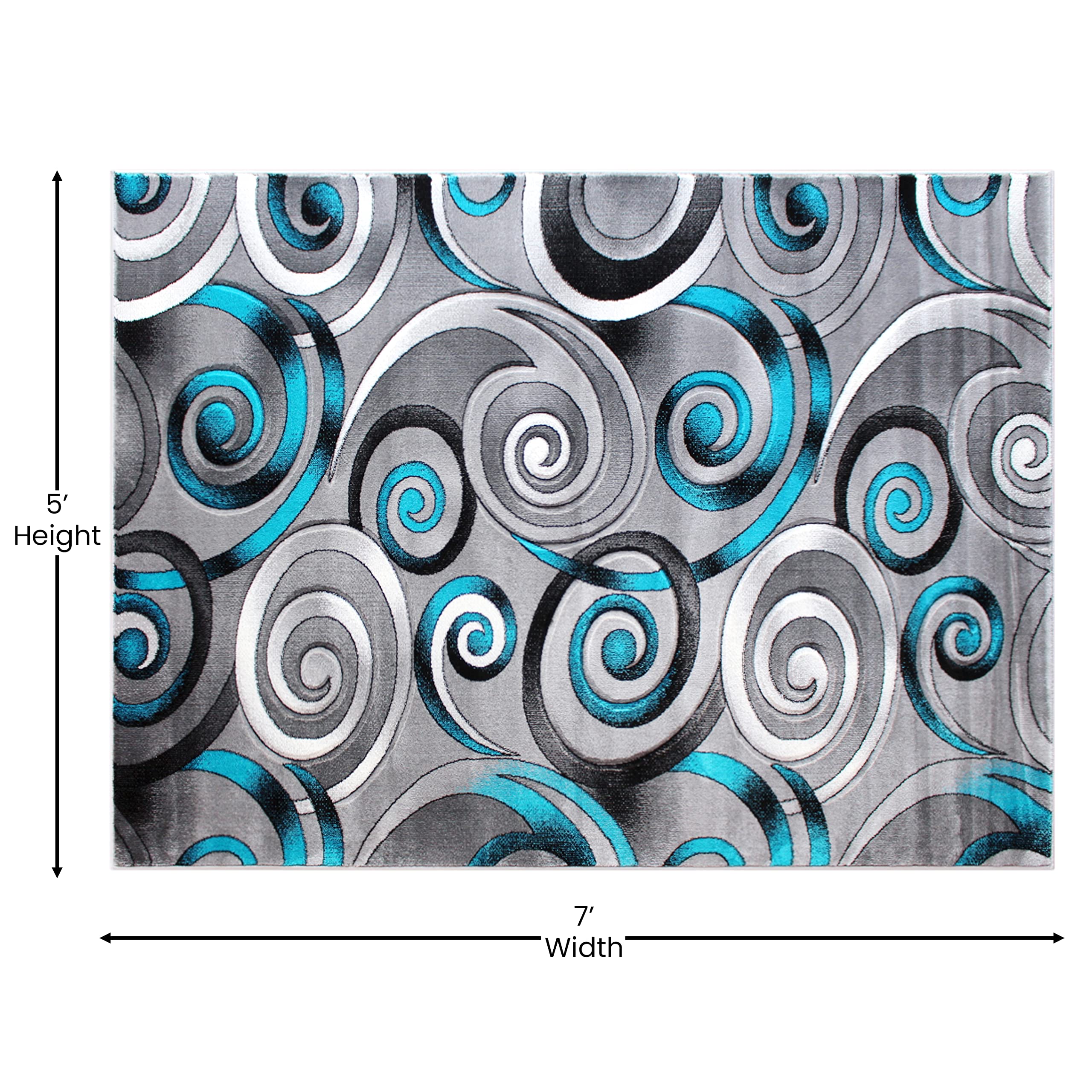 Flash Furniture Masie Collection Olefin Area Rug - Turquoise Swirl - 5' X 7' - Jute Backing - Entryway, Living Room, Bedroom