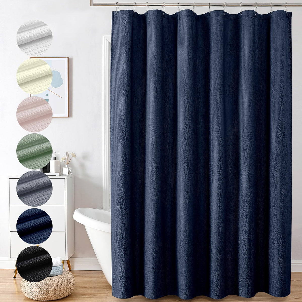 Ovzme Berry Extra Long Blue Shower Curtain 96 Inch Long, 3D Embossed Texture Fabric Bathroom Shower Curtain, Large Hotel Bath Cu