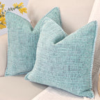 18X18 Pillow Covers For Couch Pillows Mint Green Set Of 2, Decorative Soft Textured Cozy Chenille Cushions Covers, Modern Deco C