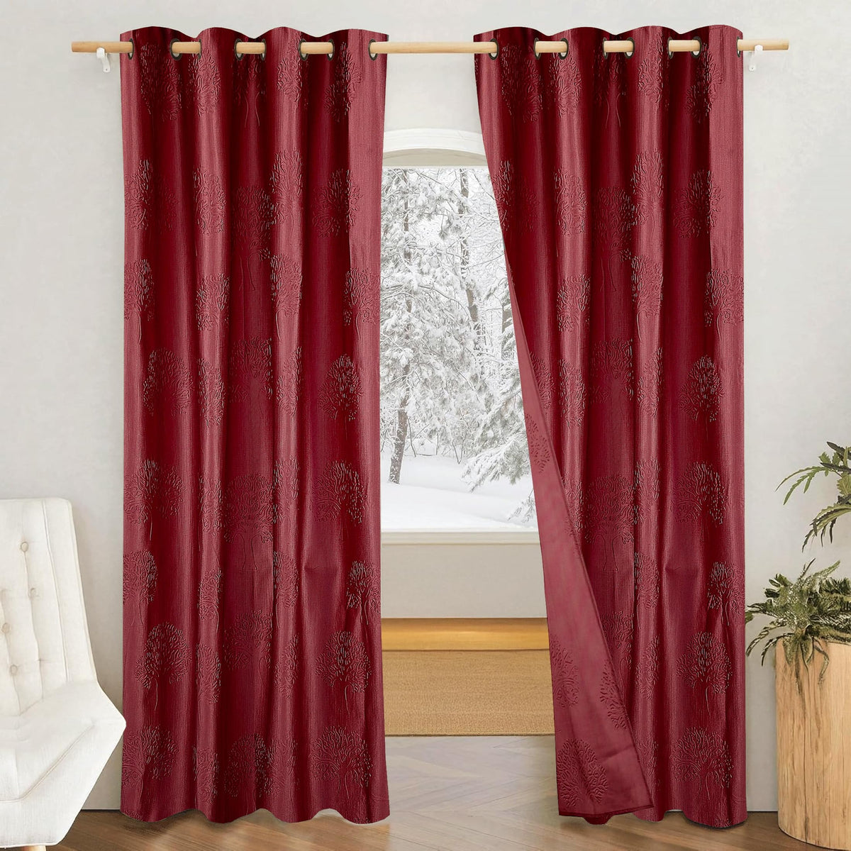 Amazon Brand  Solimo Polyester 100% Blackout Emboss Long Door Tree Print Curtains| 9 Feet |Set of 2| Emboss Tree Print Design|f