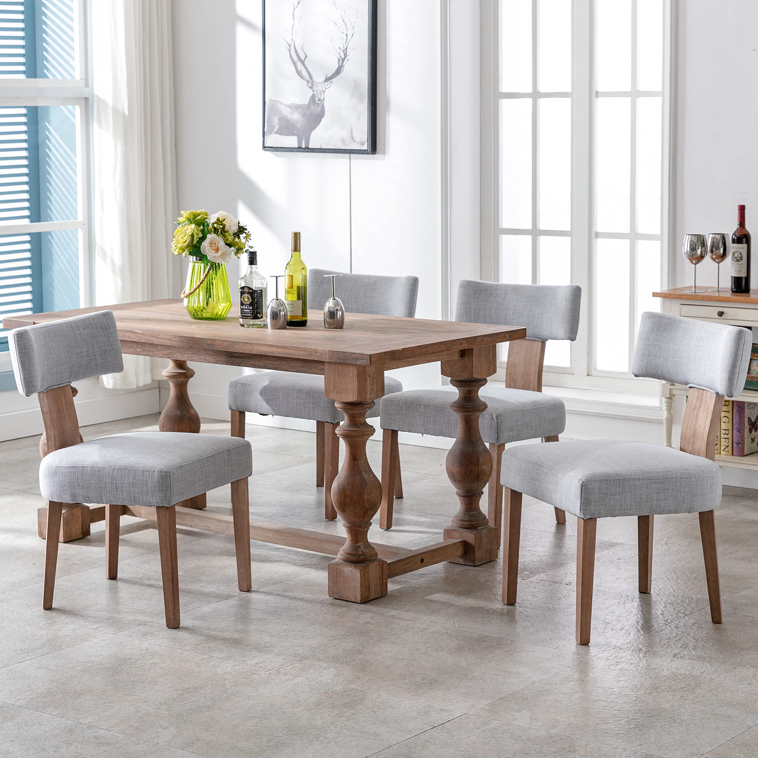 Rivova Linen Dining Chairs Set Of 4, Modern Dining Chair With Wood Legs, Upholstered Dining Chairs For Dining Room, Kitchen, Van