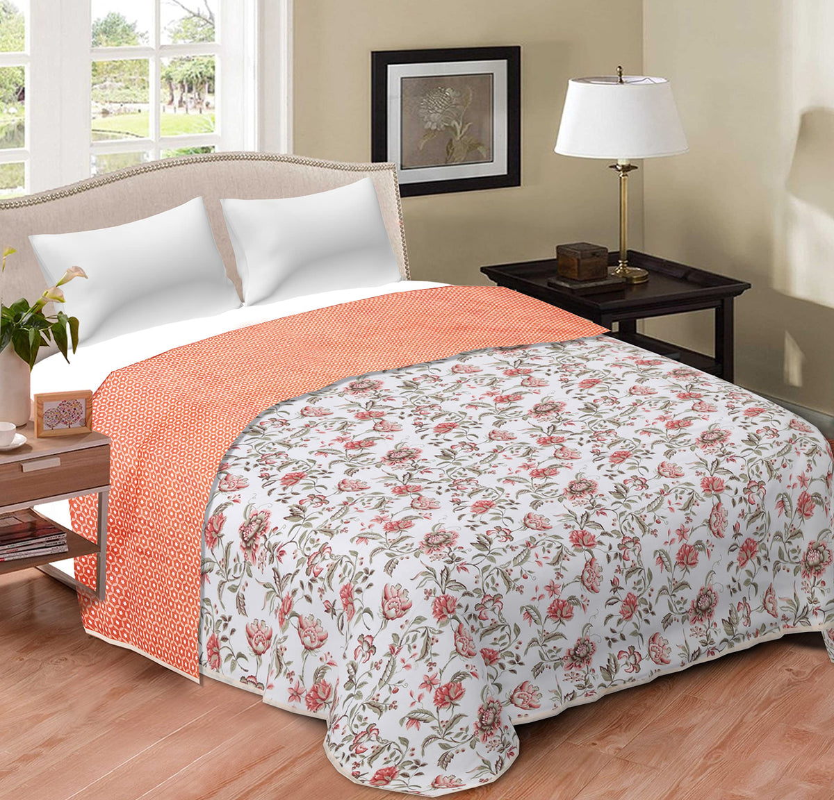 TIQH 100% Heavy Cotton Super Soft Touch Reversible Lightweight Blanket/Dohar (Double Bed 90x108)