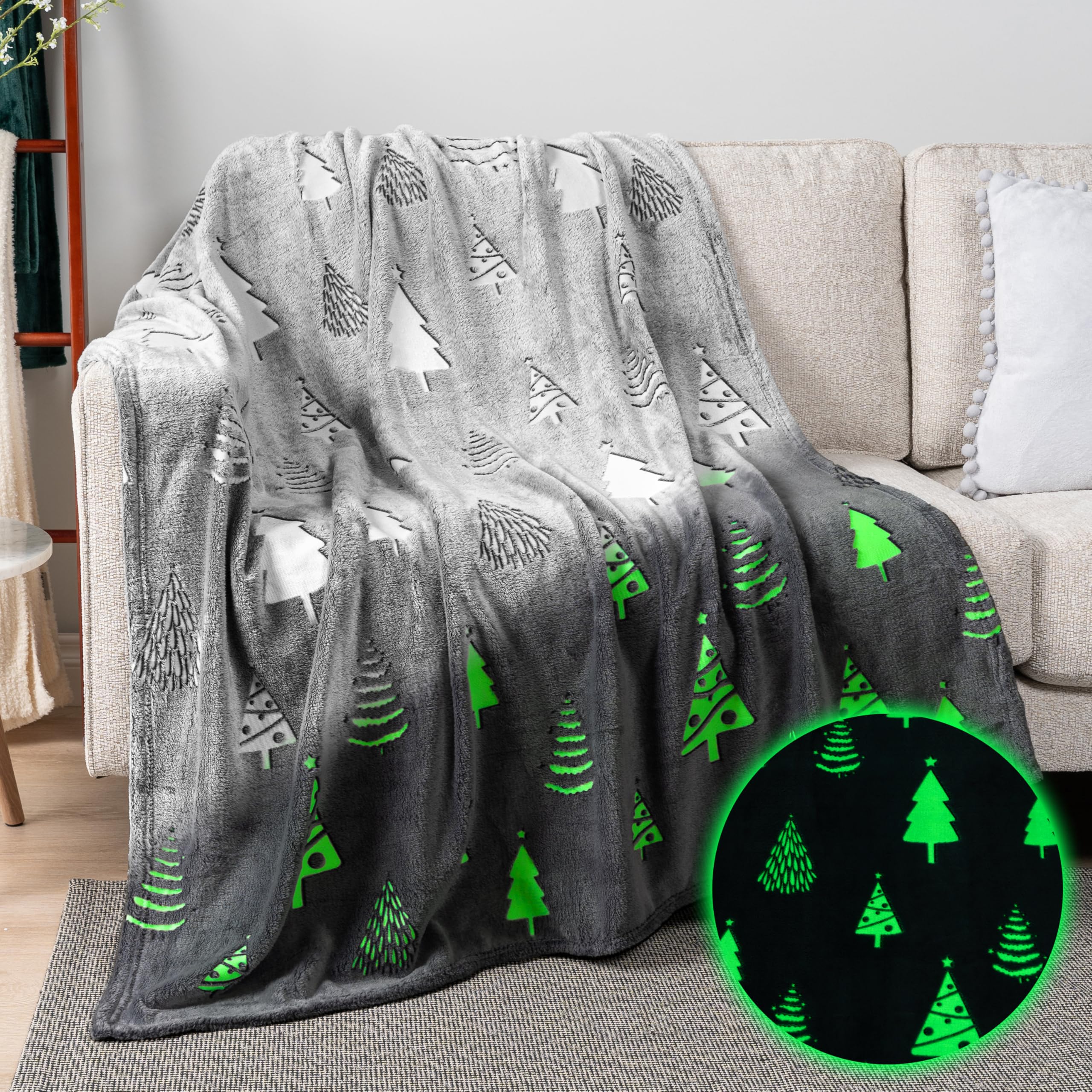 Pavilia Glow In The Dark Blanket, Christmas Tree Gift For Girls Boys, Toy Blanket For 1 2 3 4 5 6 7 8 9 10 Year Old, Soft Plush