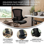 Flash Furniture Kelista Mid-Back Swivel Office Chair with Adjustable Seat Height, Ergonomic Mesh Desk Chair with Flip-Up Armrests, Black
