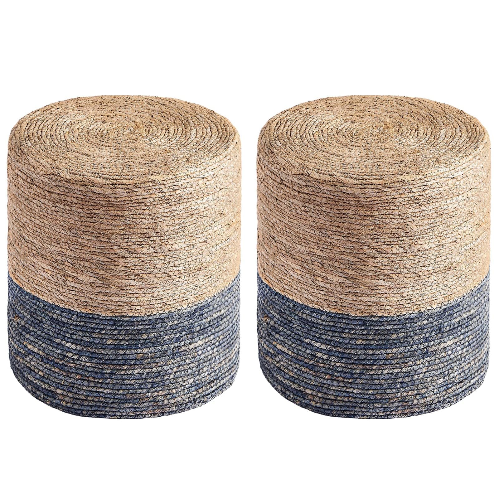 Wimarsbon Round Pouf Ottomans, Handwoven Natural Water Hyacinth Seagrass Pouffe,Outdoor Rattan Stool Accent Seat, Bohemian Coast