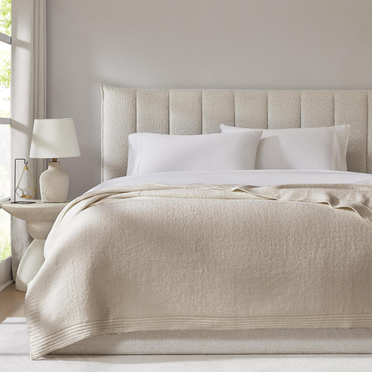 R.Share Beige Throw Blanket 50X70 Inch Reversible, Feather Knit Tan Cream Taupe Microfiber Soft Comfy Cozy Lightweight Fluffy Fu