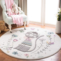 SAFAVIEH Carousel Kids Collection Area Rug - 53 Round, Ivory & Pink, Cat Design, Non-Shedding & Easy Care, Ideal for High Traff