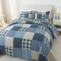 Slpr Blue Symphony Cotton Pieced Quilt Set - Queen With 2 Shams, Farmhouse Patchwork Quilted Bedspread With Check And Plaid Patt