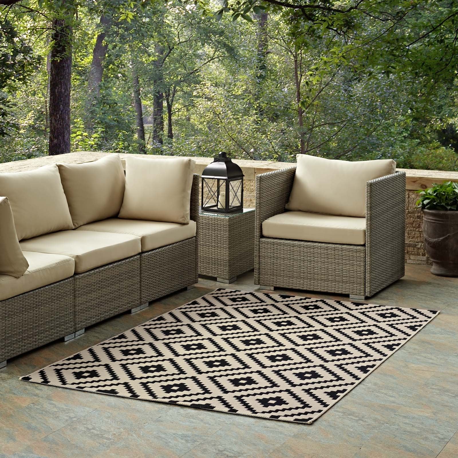 Modway Perplex Geometric Diamond Trellis 8X10 Indoor And Outdoor In Black And Beige