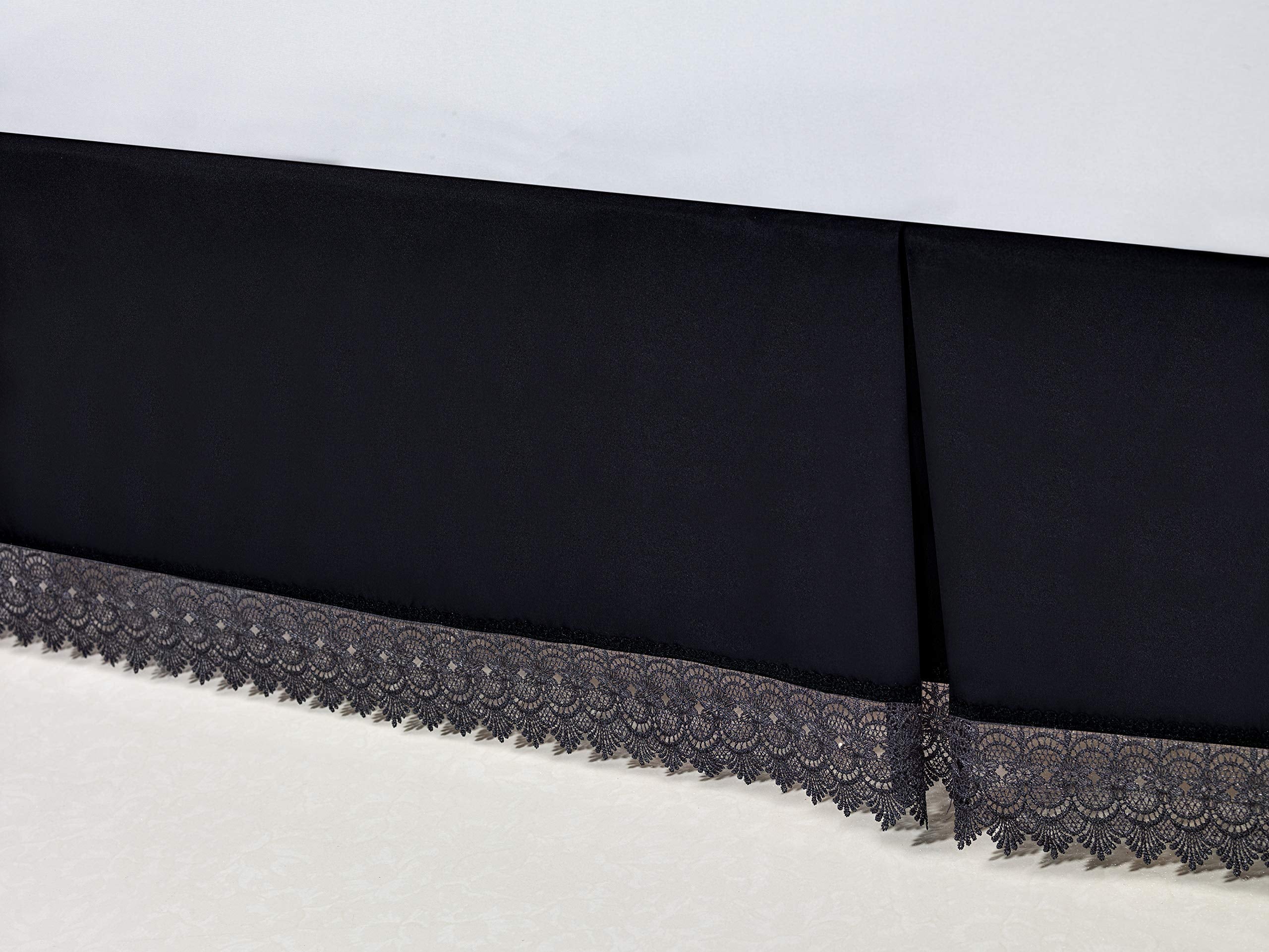 Elegant Comfort  Silky-Soft Luxury Lace Fringe Dust Ruffle/Bed Skirt Microfiber Platform Wrinkle And Fade Resistant With 15Inch