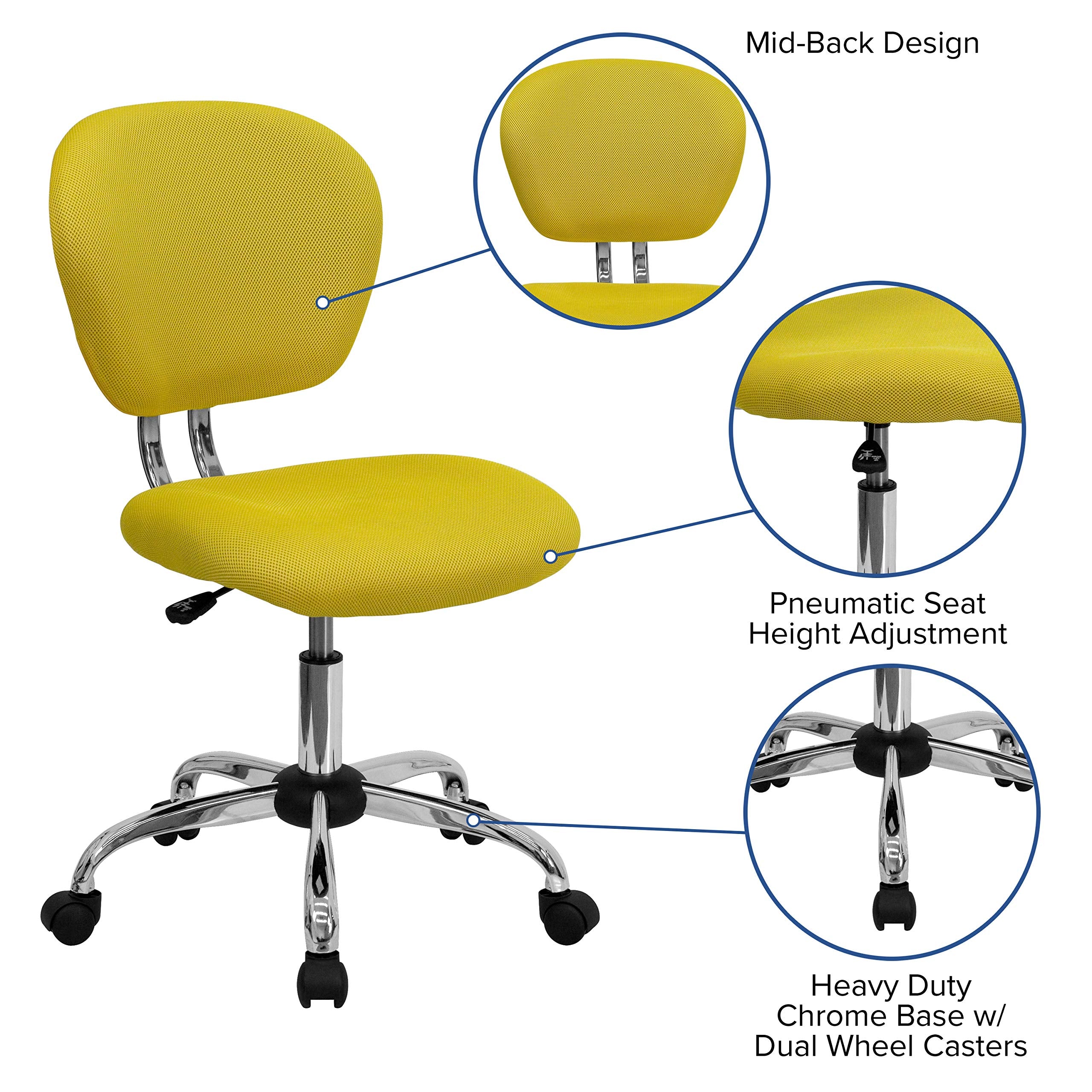 Flash Furniture Beverly Mid-Back Yellow Mesh Padded Swivel Task Office Chair with Chrome Base