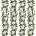 Dolicer 4Pcs 26Ft Artificial Eucalyptus Garlands with Flowers - 8 Roses, Faux Floral Greenery Garlands Fake Flowers Vines for We