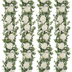 Dolicer 4Pcs 26Ft Artificial Eucalyptus Garlands with Flowers - 8 Roses, Faux Floral Greenery Garlands Fake Flowers Vines for We