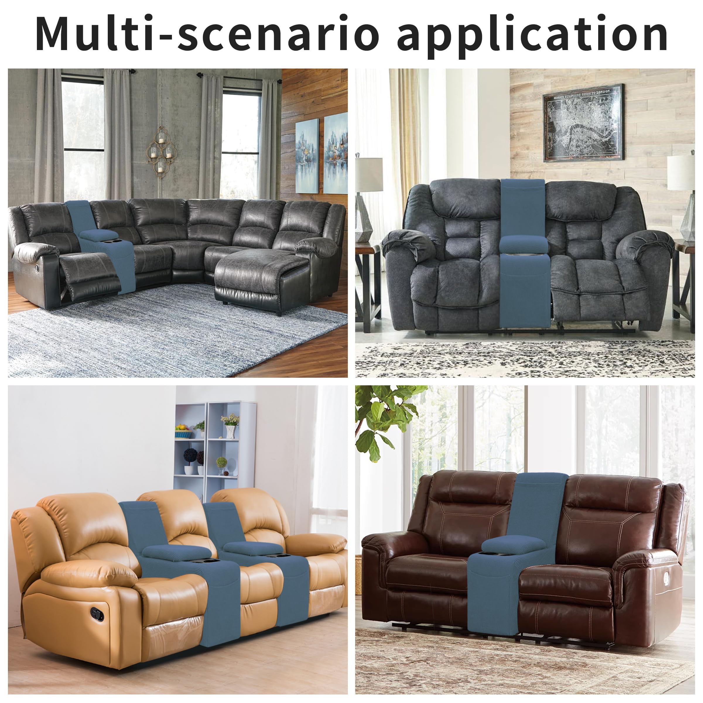 Easy-Going 2-Piece Recliner Console Cover For Reclining Loveseat Covers Stretch Jacquard Middle Console Cover For Recliner Couch And Sofa Bluestone