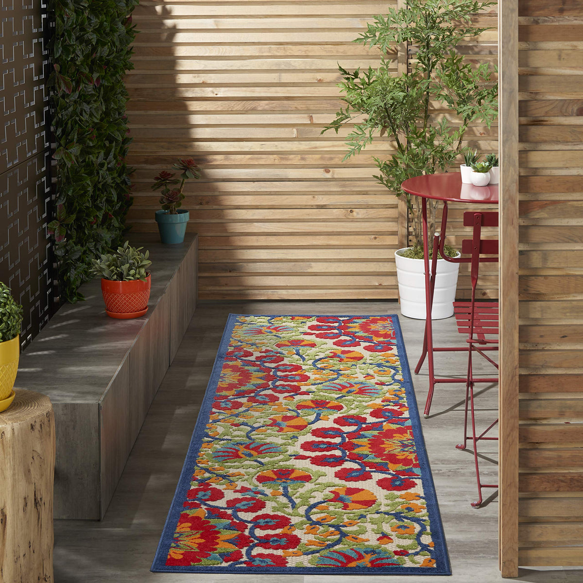 Nourison Aloha Indoor/Outdoor Red/Multi 2'3' X 8' Area Rug, Easy Cleaning, Non Shedding, Bed Room, Living Room, Dining Room, De