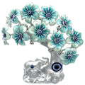 Betterdecor Blue Evil Eye Turkish Nazar Lucky Forutne Tree Bonsai with Elephant Home Office Decor Ornament (Silver-Blue)