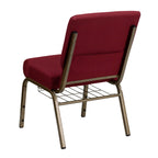 Flash Furniture HERCULES Series 21''W Church Chair in Burgundy Fabric with Cup Book Rack - Gold Vein Frame