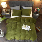 Ivellow King Size Velvet Duvet Cover Set - Ultra Soft Olive Green Flannel Bedding with Zipper Closure & Corner Ties