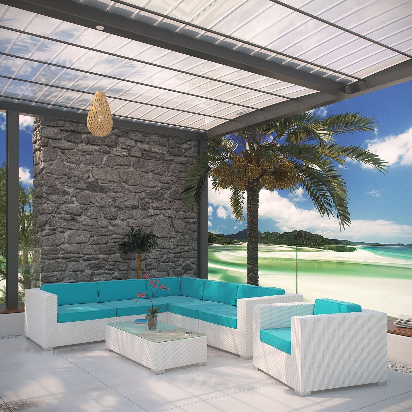 Lexmod Corona Outdoor Wicker Patio 7-Piece Sectional Sofa Set - Thumbnail 2