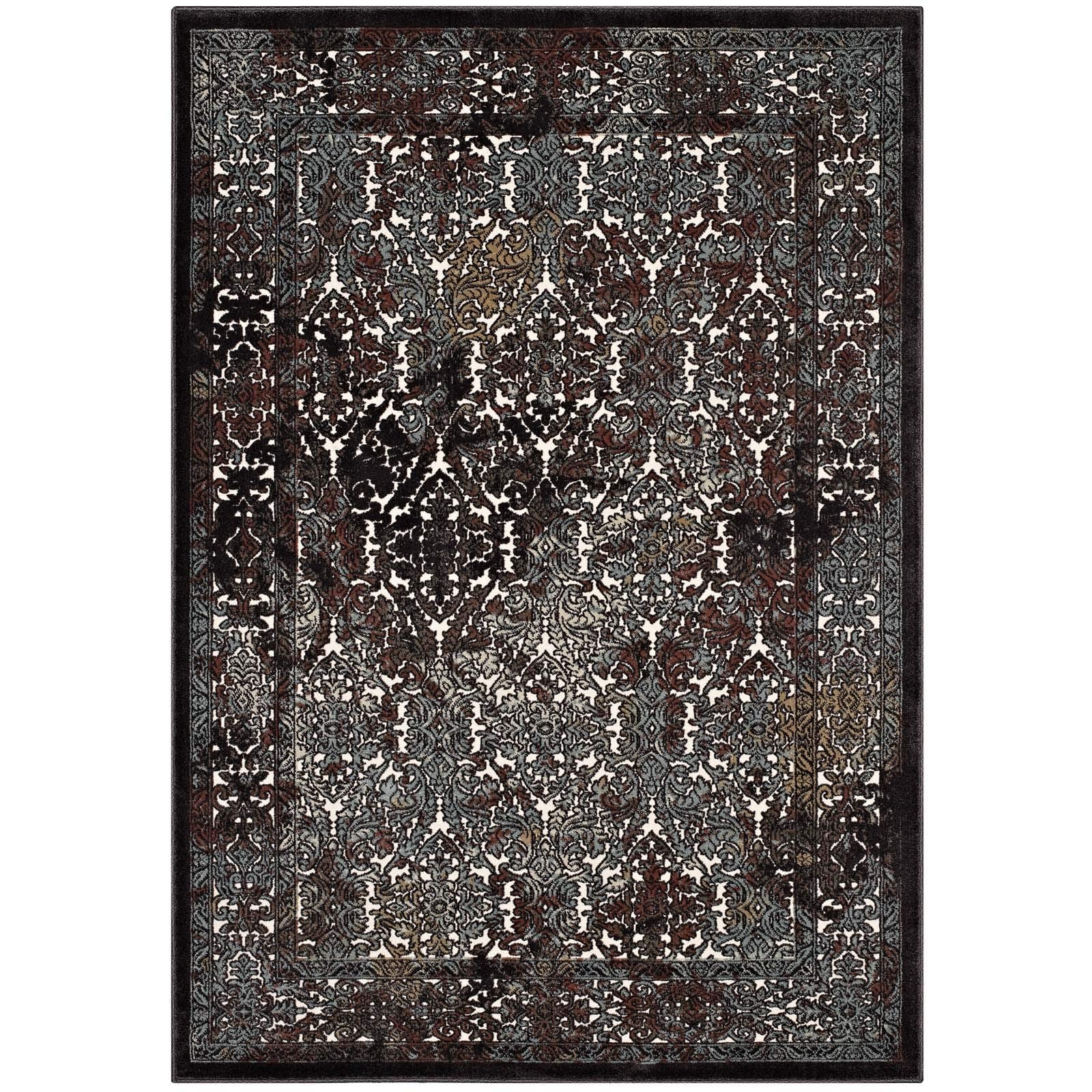 Modway Westia Ornate Turkish 5X8 Vintage Area Rug In Dark Brown And Silver Blue