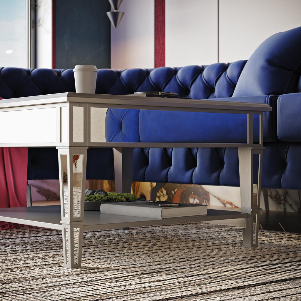 SEI Furniture Wedlyn Square Mirrored Coffee Table, Silver